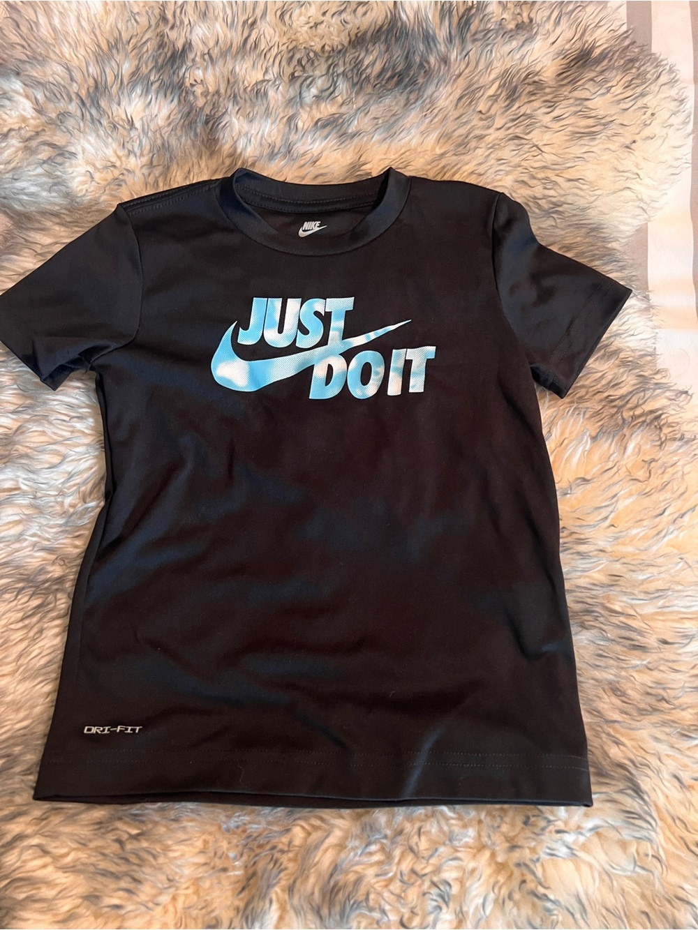 Nike Black Short-Sleeve Tee with Blue 'Just Do It' Logo Boys 4t